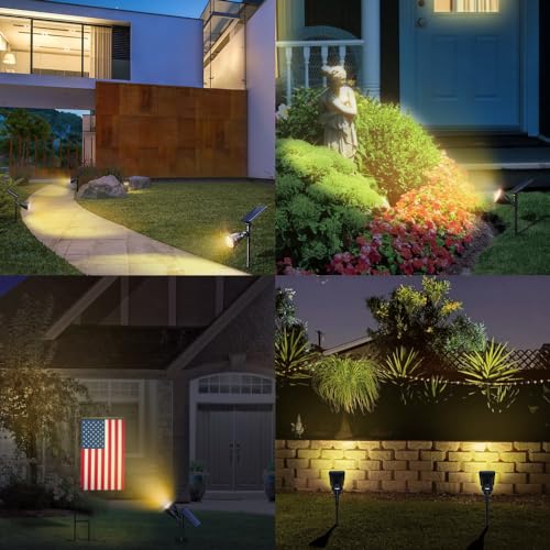 OSORD Solar Spotlights 18 LED Solar Lights Outdoor Waterproof 2 Mode Soft Warm White Landscape Lighting Auto OnOff Spot Lights for Flag Pole Garden Yard Tree Driveway Pool 4 Pack - Image 3