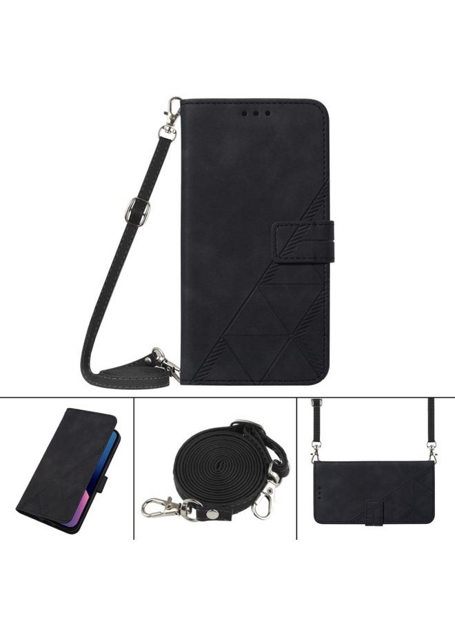 HuHa Case Cover For Realme 7 5G / V5 5G Crossbody 3D Embossed Flip Leather Phone Case Black 
