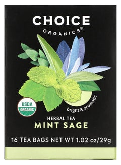 Choice Organic Teas Herbal Tea Mint Sage Caffeine Free 16 Tea Bags 1.02 oz (29 g) 