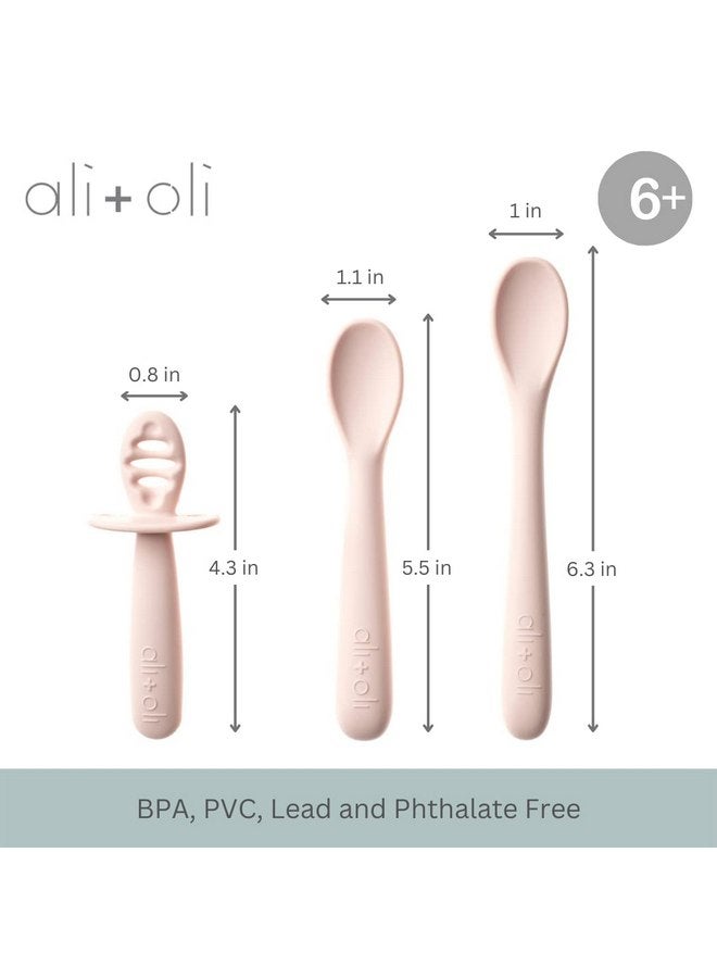 Ali+Oli (3pc) Silicone Spoon Set for Baby (Blush) Unbreakable Silicone Baby Spoon, Baby Spoons Self Feeding 6 Months & Up, Self Feeding Baby Utensils, Multi-stage Baby Feeding Spoon, Ergonomic Design - Image 3