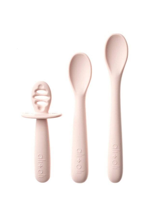 Ali+Oli (3pc) Silicone Spoon Set for Baby (Blush) Unbreakable Silicone Baby Spoon, Baby Spoons Self Feeding 6 Months & Up, Self Feeding Baby Utensils, Multi-stage Baby Feeding Spoon, Ergonomic Design - Image 2