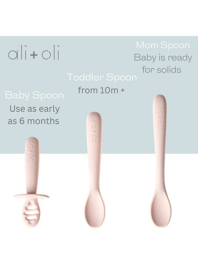 Ali+Oli (3pc) Silicone Spoon Set for Baby (Blush) Unbreakable Silicone Baby Spoon, Baby Spoons Self Feeding 6 Months & Up, Self Feeding Baby Utensils, Multi-stage Baby Feeding Spoon, Ergonomic Design - Image 5