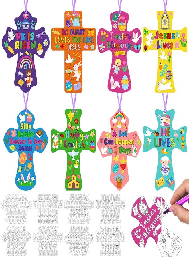 Dunzoom 48 Pcs Religious Easter Crafts Coloring Resurrection Day Gifts Color Your Own He Is Risen Cross Christian Ornaments for Easter Party Supplies Classroom Church Vbs Sunday School Home Activities - Image 1