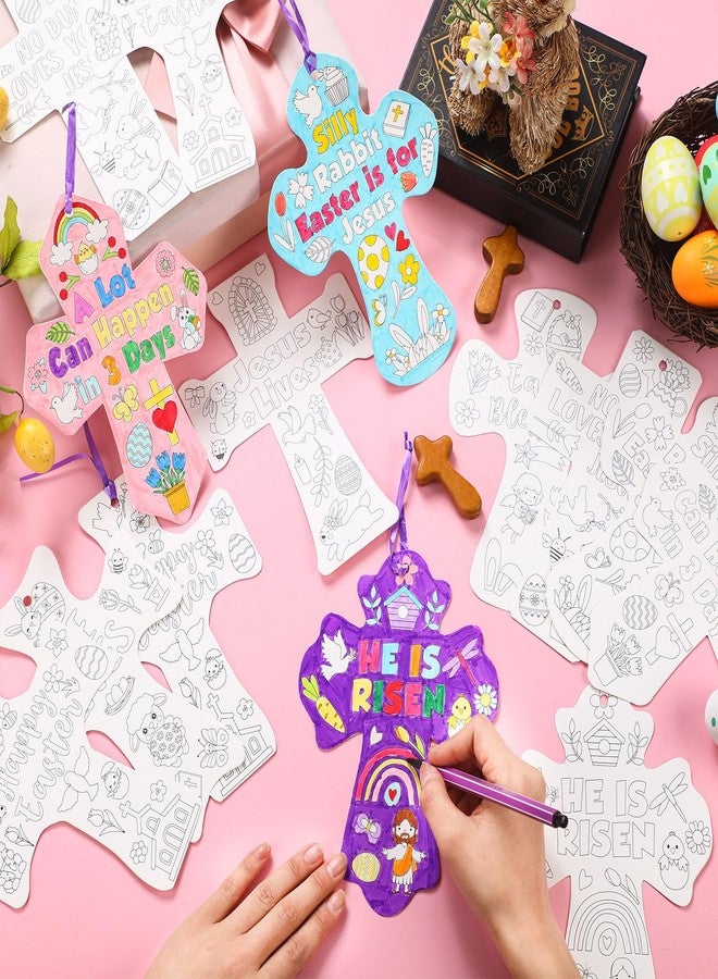 Dunzoom 48 Pcs Religious Easter Crafts Coloring Resurrection Day Gifts Color Your Own He Is Risen Cross Christian Ornaments for Easter Party Supplies Classroom Church Vbs Sunday School Home Activities - Image 2