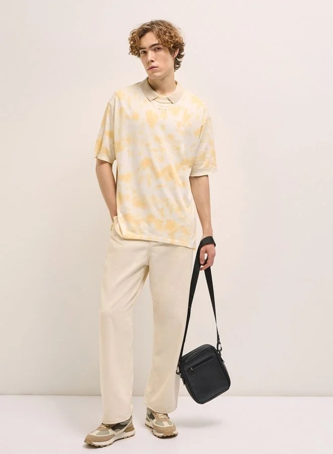 THE BEAR HOUSE  Men's Soft Yellow Tie-Dye Oversize Crew Neck T-shirt Perfect For Casual Wear, Gym, Travel, Or Layering Stylish And Versatile Essential For Every Wardrobe for Men | Best Price UAE