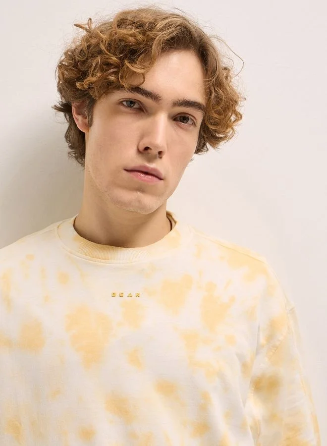 THE BEAR HOUSE  Men's Soft Yellow Tie-Dye Oversize Crew Neck T-shirt Perfect For Casual Wear, Gym, Travel, Or Layering Stylish And Versatile Essential For Every Wardrobe for Men | Best Price UAE