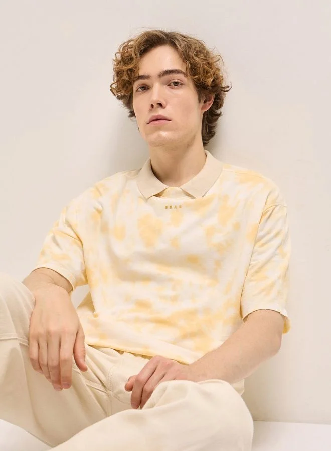THE BEAR HOUSE  Men's Soft Yellow Tie-Dye Oversize Crew Neck T-shirt Perfect For Casual Wear, Gym, Travel, Or Layering Stylish And Versatile Essential For Every Wardrobe for Men | Best Price UAE