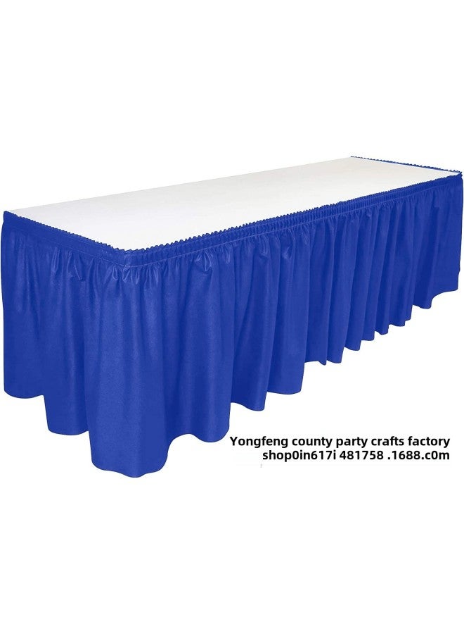 Disposable Waterproof And Oil-proof PE Plastic Tablecloth Table Skirt Pleated Tablecloth Anti-wrinkle Plastic Ruffled Table Skirt-Color:Blue - Image 1