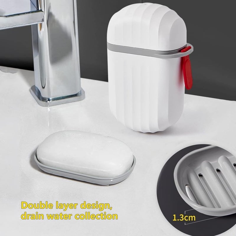 Styxon حامل صابون ستاكسون، صندوق صابون مع غطاء قفل محكم للسفر والتخييم حاوية مانعة للتسرب لحامل الصابون في المنزل للاستحمام والحمام | عبوة 1 | أبيض - Image 2