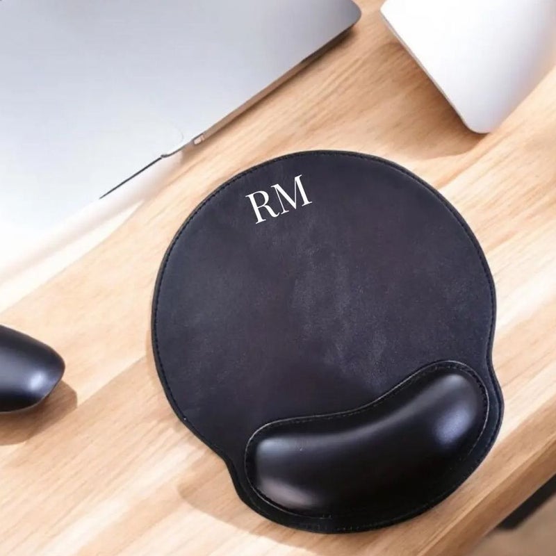 Brown Handcrafted Oval Shaped Faux Leather Mouse Pad With Wrist Rest Ergonomic Computer Mouse Pad For Office Desktop Laptop - Image 1