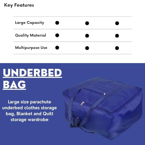 AARON INC® Parachute Jumbo Underbed Bag Clothes Storage Bag with Zipper Closure and Handle Moisture Proof Multi-purpose Toys, Blanket, Cloth Bag, Rectangular (Blue, Pack of 1) - Image 4