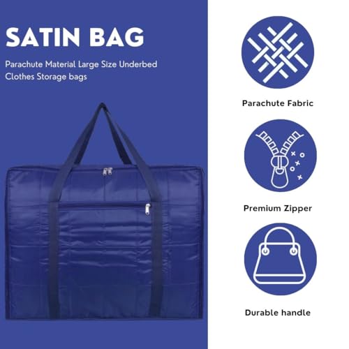 AARON INC® Parachute Jumbo Underbed Bag Clothes Storage Bag with Zipper Closure and Handle Moisture Proof Multi-purpose Toys, Blanket, Cloth Bag, Rectangular (Blue, Pack of 1) - Image 2