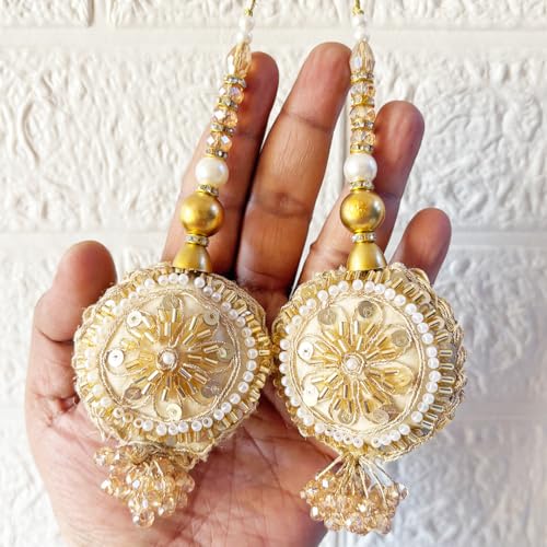 Adikala Craft Store Handmade Ethnic Latkan Tassel Set of 2 for Saree Pallu, Blouse, Suits, Dupatta, Lehenga Decor (Round Nalki) - Image 1