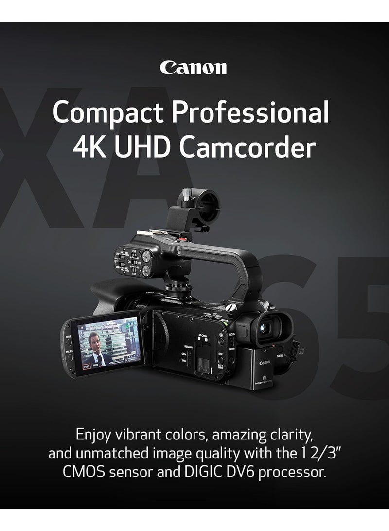 Canon XA65 Professional UHD 4K Camcorder – Dual Pixel CMOS AF, 20x Optical Zoom, 3G-SDI & HDMI Output, XLR Audio, USB-C Live Streaming - Image 2