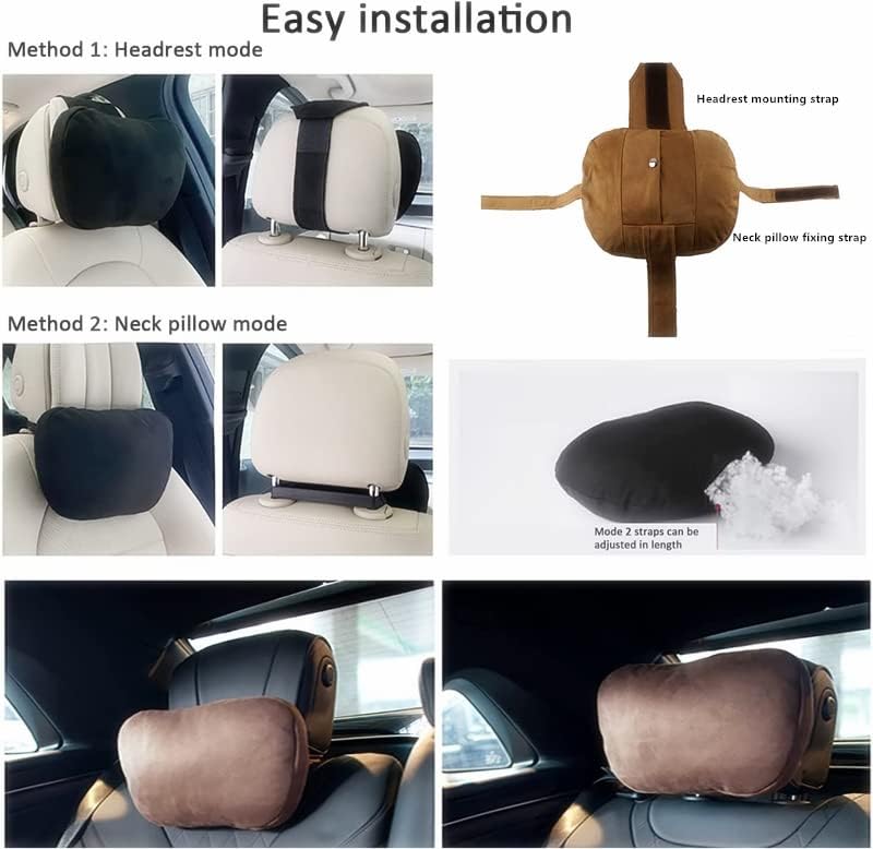 EcoNour 2Pcs Super Soft Car Headrest Pillow, Car Neck Pillow with Adjustable Strap Balance Neck Pillow Designed to Relieve Neck Pain and Muscle Tension (Black) for Nios - Image 3