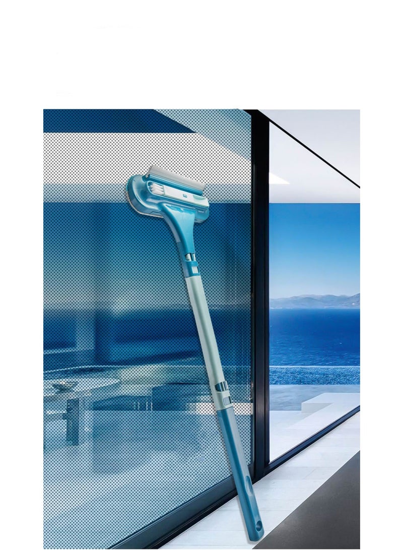 هومستر لا إزالة تنظيف الزجاج الأزرق 2-في -1 فرشاة الزجاج المقبض الممتد للزجاج عالي الارتفاع/الشاشات ثنائية الرأس + تصميم الألياف الدقيقة 180 درجة آلية التدوير في مجرى خالي من الشقوق وخالي من الخيط في الداخل والخارج استخدام هذا المقبض يجب أن يكون لأغطية سكان الشقق تجفيف سريع وسهل للتنظيف - Image 4