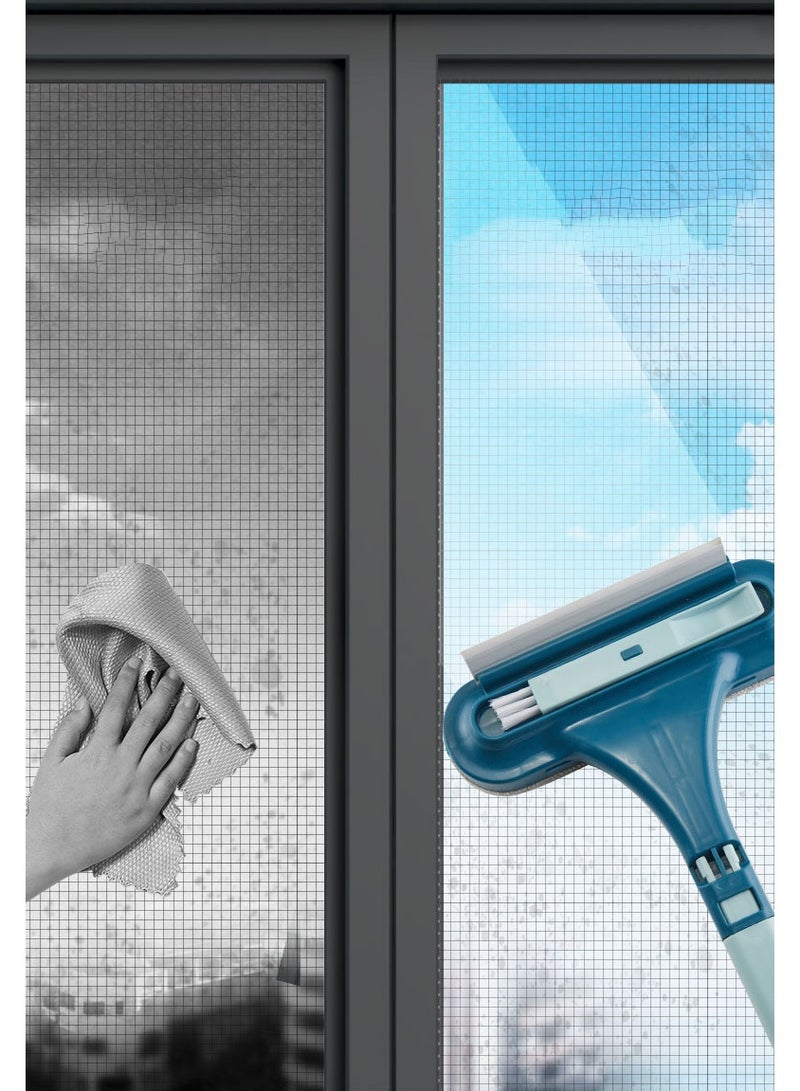 هومستر لا إزالة تنظيف الزجاج الأزرق 2-في -1 فرشاة الزجاج المقبض الممتد للزجاج عالي الارتفاع/الشاشات ثنائية الرأس + تصميم الألياف الدقيقة 180 درجة آلية التدوير في مجرى خالي من الشقوق وخالي من الخيط في الداخل والخارج استخدام هذا المقبض يجب أن يكون لأغطية سكان الشقق تجفيف سريع وسهل للتنظيف - Image 1