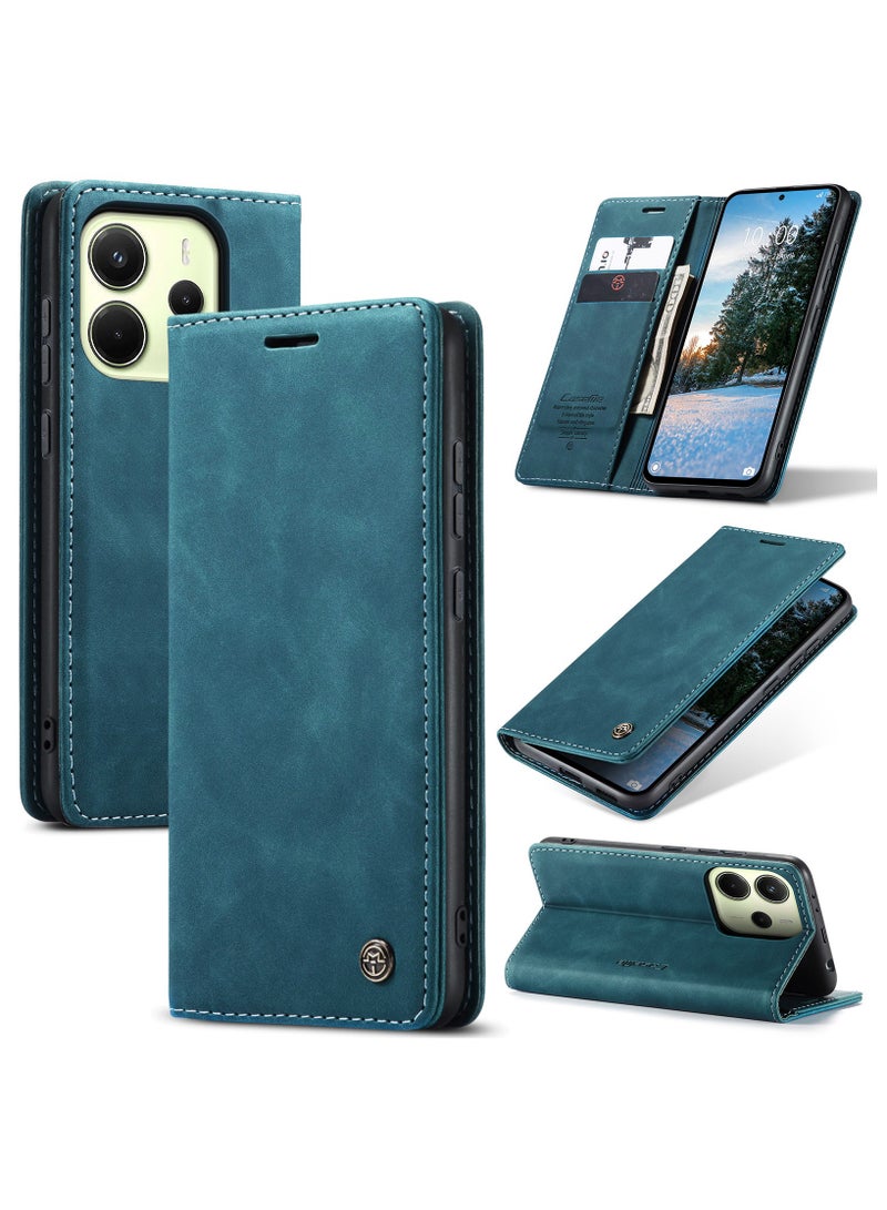CaseMe Phone Case Luxury PU Leather Design 013 Flip Cover Card Slot Holder Cover For Redmi Note 14 4G (Green) - Image 1