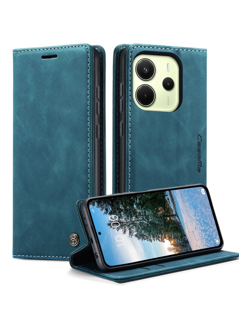 CaseMe Phone Case Luxury PU Leather Design 013 Flip Cover Card Slot Holder Cover For Redmi Note 14 4G (Green) - Image 2