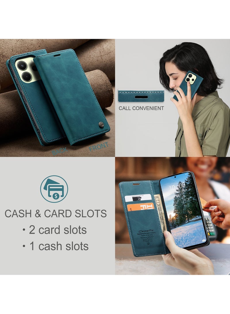 CaseMe Phone Case Luxury PU Leather Design 013 Flip Cover Card Slot Holder Cover For Redmi Note 14 4G (Green) - Image 5