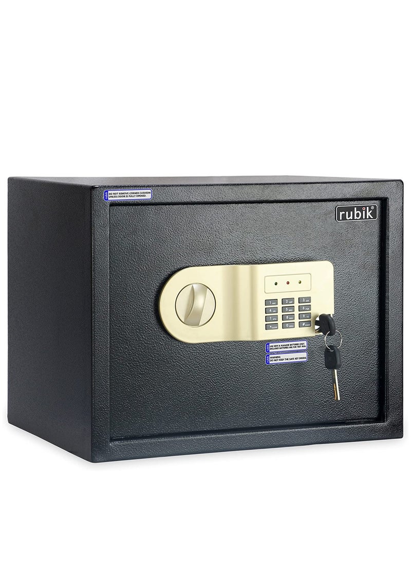 Rubik - Large Safe Box A4 Documents Size for Home Office with Key and Pin Code Keypad for Cash Documents Jewelry Passports (38x30x30cm Black) - Image 1
