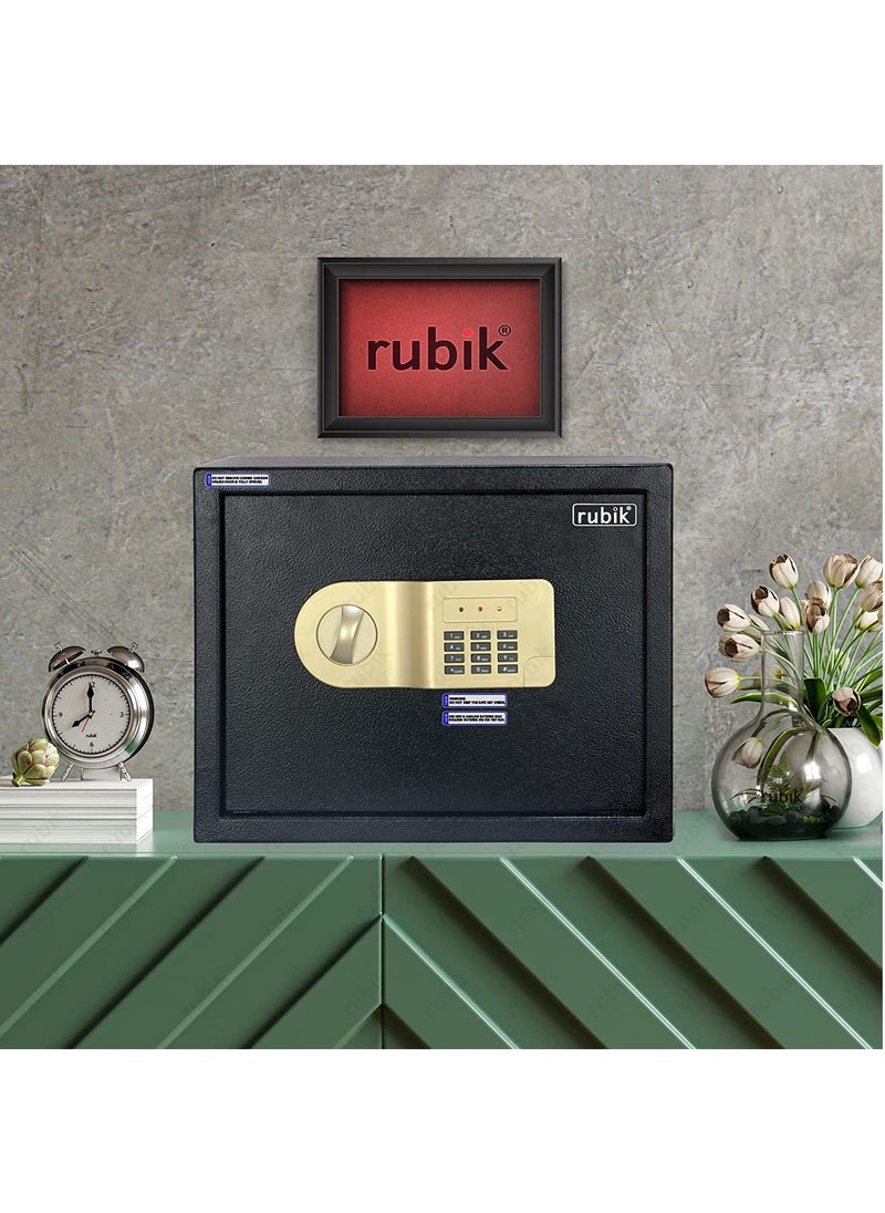 Rubik - Large Safe Box A4 Documents Size for Home Office with Key and Pin Code Keypad for Cash Documents Jewelry Passports (38x30x30cm Black) - Image 1