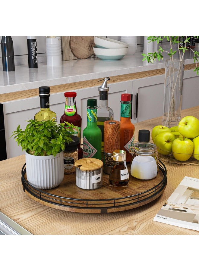 AMH Farmhouse Oak 16" Lazy Susan Turntable Organizer for Cabinet, Round Wooden Lazy Susan Organization and Storage for Dining Table, Pantry, Kitchen, Countertop, Cupboard,Home Decor, Walnut Wood (16") - Image 2