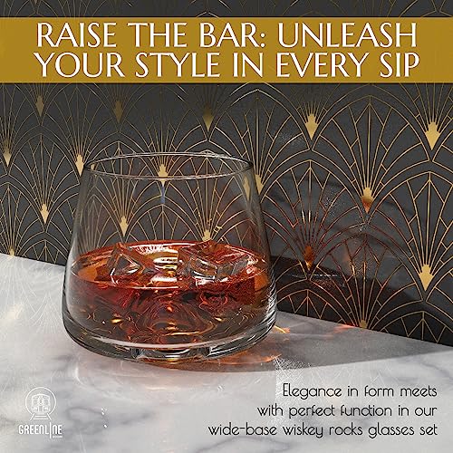 Greenline Goods Whiskey Glasses Set | Large 14 oz Crystal Glass | Hand Blown Set of 2 - Uniquely Designed Bourbon & Scotch Tasting Glasses - Old Fashioned Cocktail Rocks Wisky Glasses - Image 2