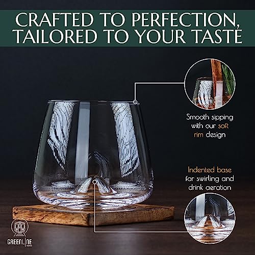 Greenline Goods Whiskey Glasses Set | Large 14 oz Crystal Glass | Hand Blown Set of 2 - Uniquely Designed Bourbon & Scotch Tasting Glasses - Old Fashioned Cocktail Rocks Wisky Glasses - Image 4