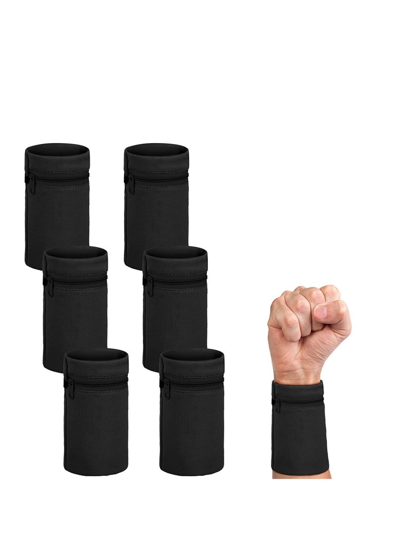 SYOSI 6 Pieces Wrist Sweatbands Wrist Wallet Wristband Pocket with Zipper Sports Color Wrist Pouch Phone Coin Keys Storage for Women Men Running Walking Hiking Jogging - Image 1