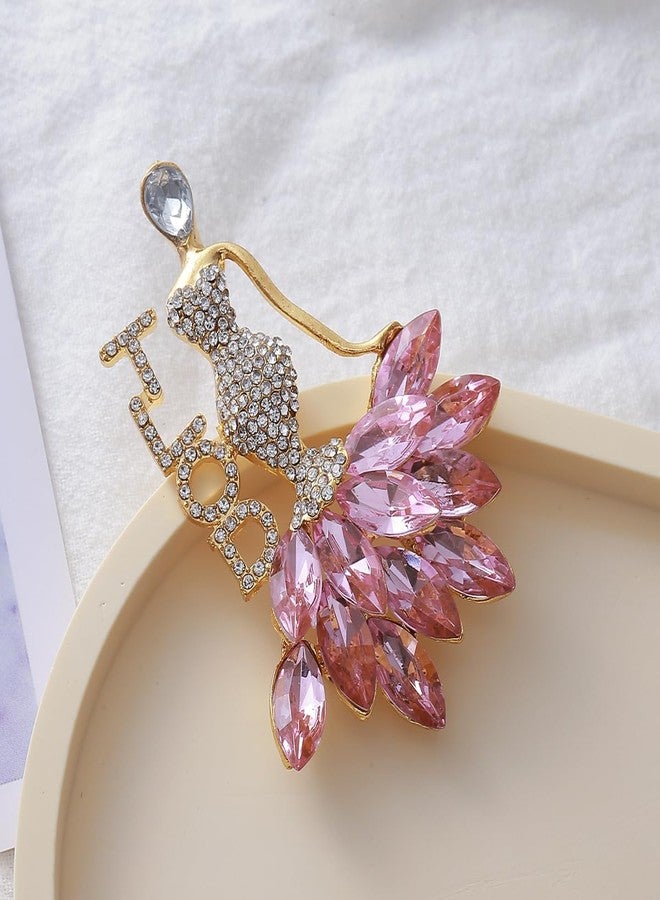HUSURU Bling Rhinestone Sorority Society Greek Letters Metal Tlod Broach Pin Dancing Lady Fashion Jewelry - Image 3