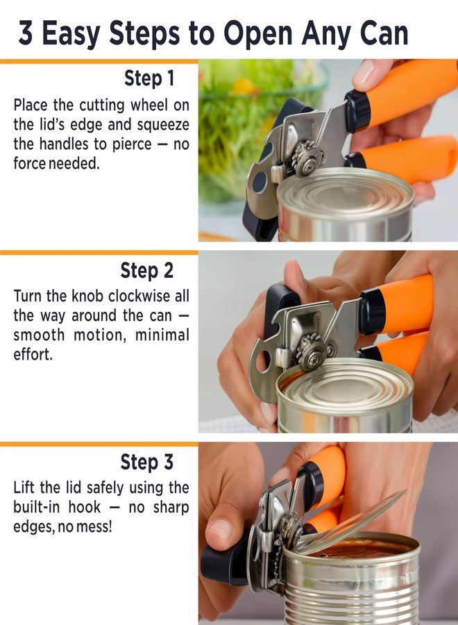 Deiss فتاحة علب يدوية من دايس برو - فتاحة علب يدوية وفتاحة زجاجات ذات حافة ناعمة، فتاحات علب متينة من الفولاذ المقاوم للصدأ، مقبض دوار سهل الاستخدام، شفرة حادة لقطع سهل، مقبض مريح مانع للانزلاق - Image 3