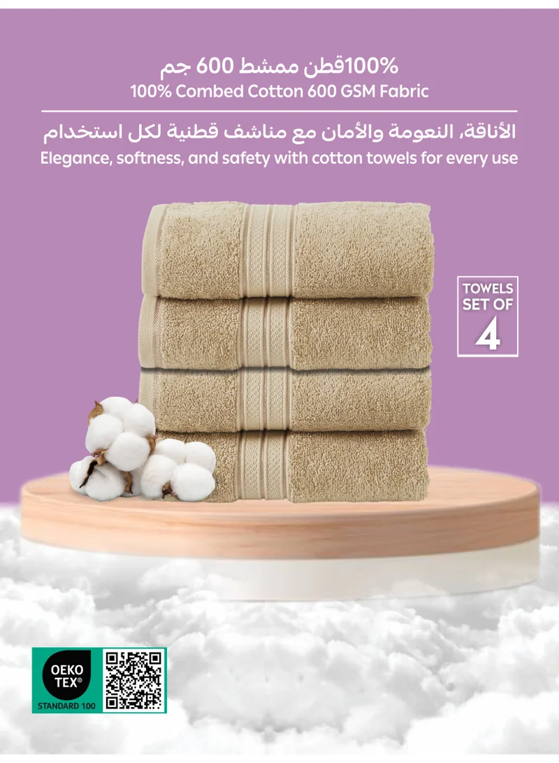 Donetella 4-Pcs Premium Bath Towel Set (70x140 cm) – 600 GSM 100% Cotton,100% Combed Cotton 600 GSM | Quick Dry, Ultra-Absorbent, Thick & Plush | Ideal for Bath, Spa, Gym, Hotel & Everyday Luxury