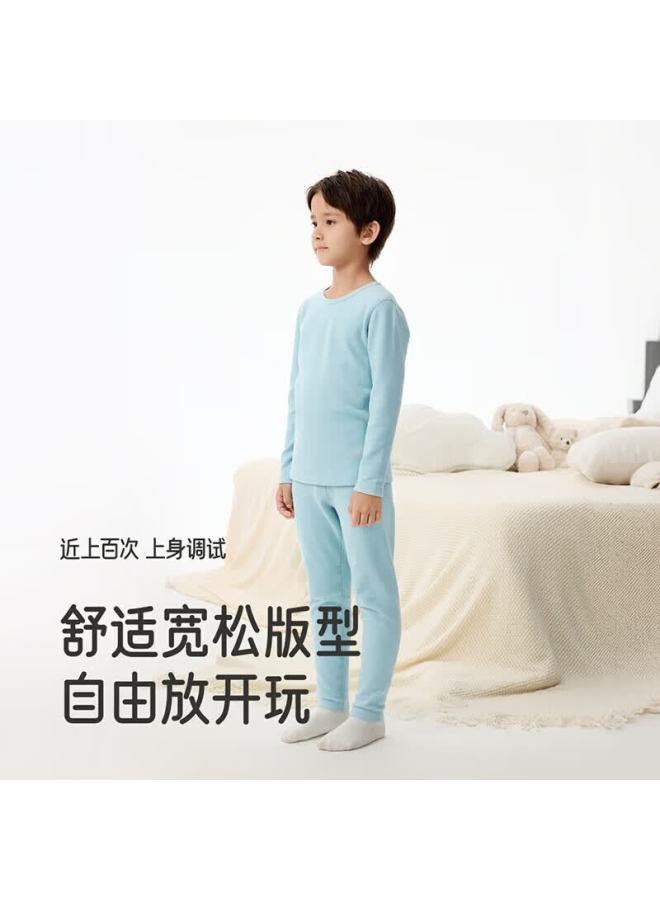 Yeehoo Children's Homewear Long Sleeve Two-piece Pajamas Autumn Winter New Boys And Girls Base Layer Set For Older Kids - Image 1