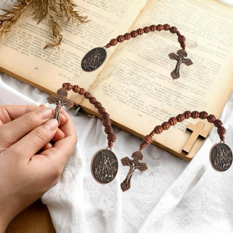 Bovemee Saint Michael Archange Pocket Rosary Easter Giftï¼ŒHandmade Wooden Rodary Beads Necklace, Catholic Rosaries, Christian Prayer Cross For Men - Image 5
