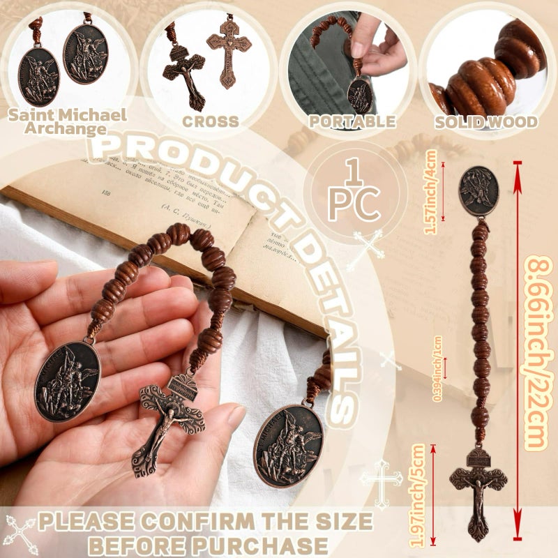 Bovemee Saint Michael Archange Pocket Rosary Easter Giftï¼ŒHandmade Wooden Rodary Beads Necklace, Catholic Rosaries, Christian Prayer Cross For Men - Image 2