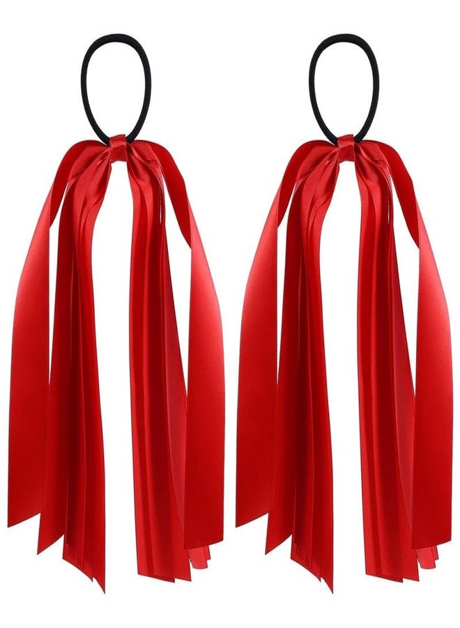 CHIROGRAPHY2 Pcs Luxury Red Ribbon Hair Ties Cheer Long Tassel Elastic Hairbands Handmade Girls Women Ponytail Holder Hair Accessories for Holiday Party - Image 1