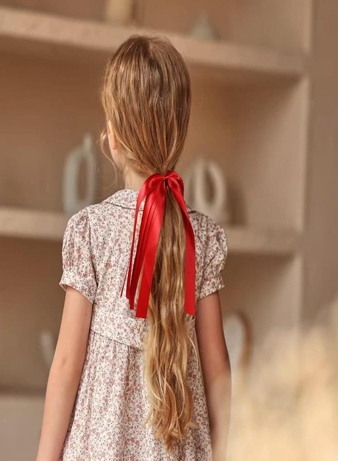 CHIROGRAPHY2 Pcs Luxury Red Ribbon Hair Ties Cheer Long Tassel Elastic Hairbands Handmade Girls Women Ponytail Holder Hair Accessories for Holiday Party - Image 2