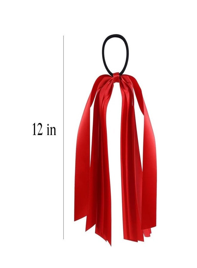 CHIROGRAPHY2 Pcs Luxury Red Ribbon Hair Ties Cheer Long Tassel Elastic Hairbands Handmade Girls Women Ponytail Holder Hair Accessories for Holiday Party - Image 5