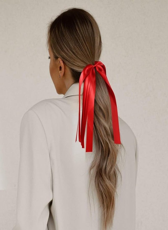 CHIROGRAPHY2 Pcs Luxury Red Ribbon Hair Ties Cheer Long Tassel Elastic Hairbands Handmade Girls Women Ponytail Holder Hair Accessories for Holiday Party - Image 3
