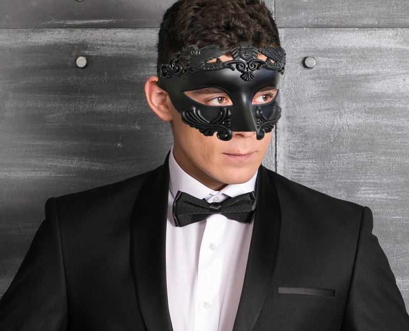 MYSEUNI Black Masquerade Mask for Men - Greek Mythological Roman Mask - Venetian Half Face Mask for Mascarade Ball Halloween Party Mardi Gras Masks Costume - Image 4