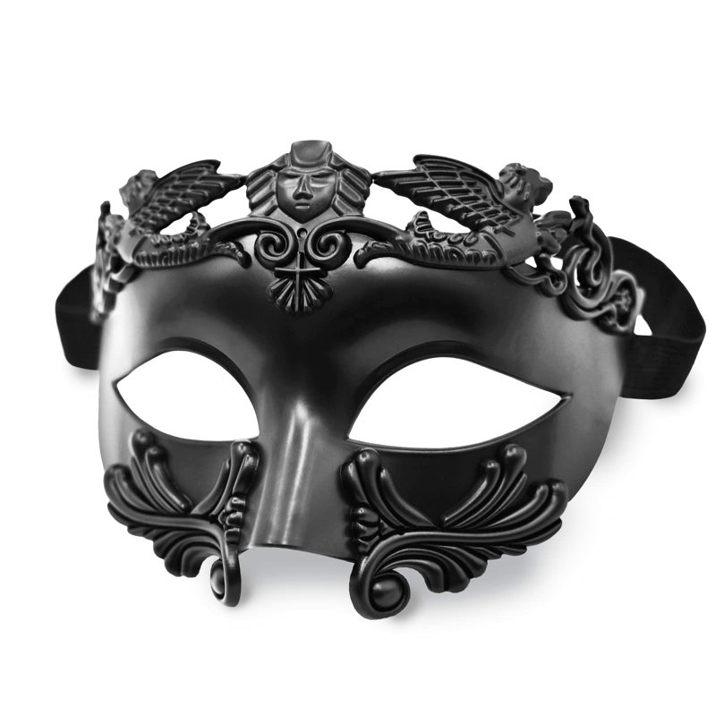 MYSEUNI Black Masquerade Mask for Men - Greek Mythological Roman Mask - Venetian Half Face Mask for Mascarade Ball Halloween Party Mardi Gras Masks Costume - Image 1
