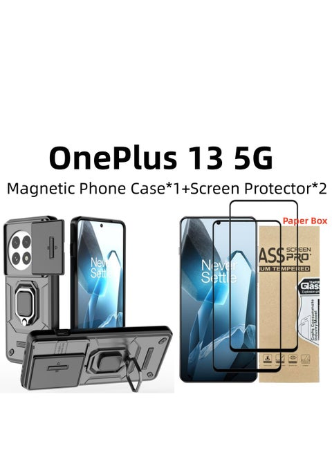 [1+2 Sets] For OnePlus 13 5G Case & Screen Protector Built Slide Camera Protection Cover Heavy Duty Protective Phone Case with 2 Tempered Glass Screen Protector