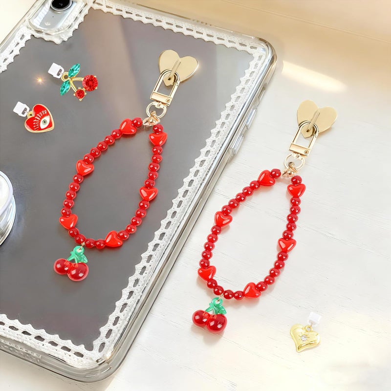 TAKEALOOKO Dust Plug Charm Chains for Kindle - 4Pcs Red Evil Eye Cherry Phone Charms Bracelets with Type-C Dust Plug Kit for kindle Decorating Accessories, Gift for E-Reader Book Lovers - Image 4
