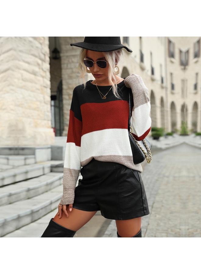 Independent Station Autumn New European And American Fashion Women's Color Matching Sweater Pullover 