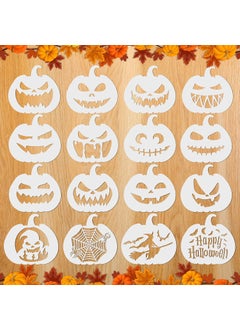 Marspark 16 Pieces 8 Inch Halloween Pumpkins Stencils Reusable Plastic Halloween Drawing Stencils Large Halloween Drawing Template Decorative Pumpkin Painting Stencils Template for DIY Crafts Spraying Wall  - Image 1