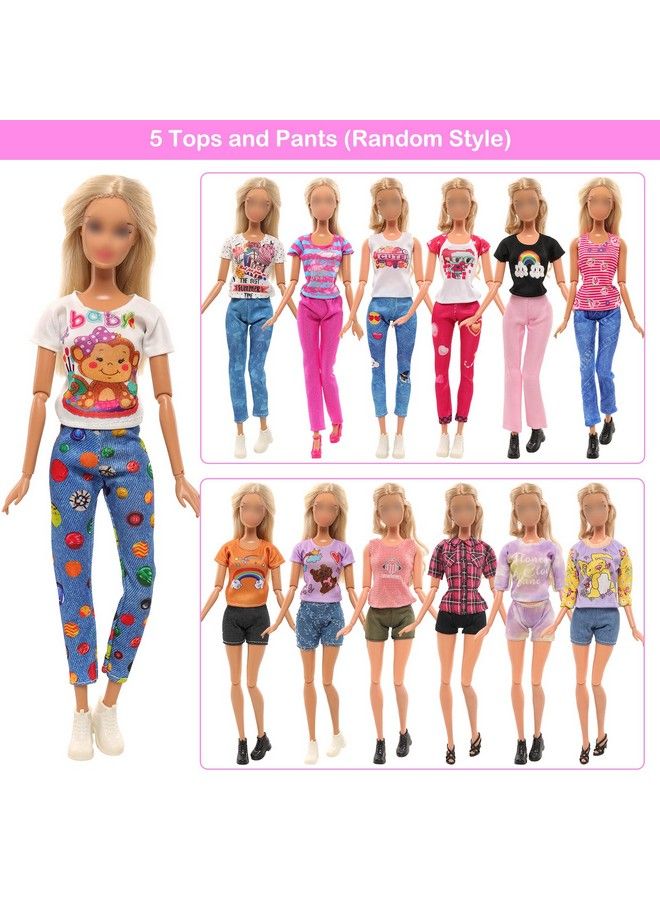 Barwa 10 Sets Doll Clothes Including 5 Fashion Floral Dresses 5 Sets Casual Outfits Tops And Trousers Shorts For 11.5 Inch Girl Dolls…  - Image 3