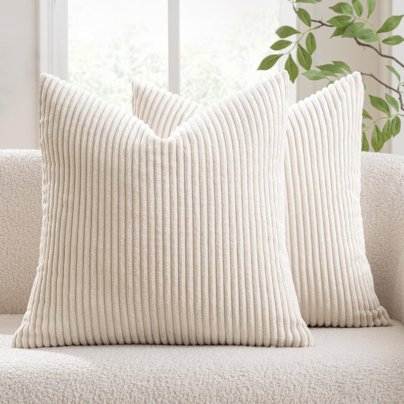 MIULEE MIULEE Pack of 2 Corduroy Pillow Covers Soft Soild Cushion Cases Decorative Square Throw Pillow Covers Cream White Pillowcases for Sofa Bedroom Car 18 x 18 Inch 45 x 45 Cm  - Image 1