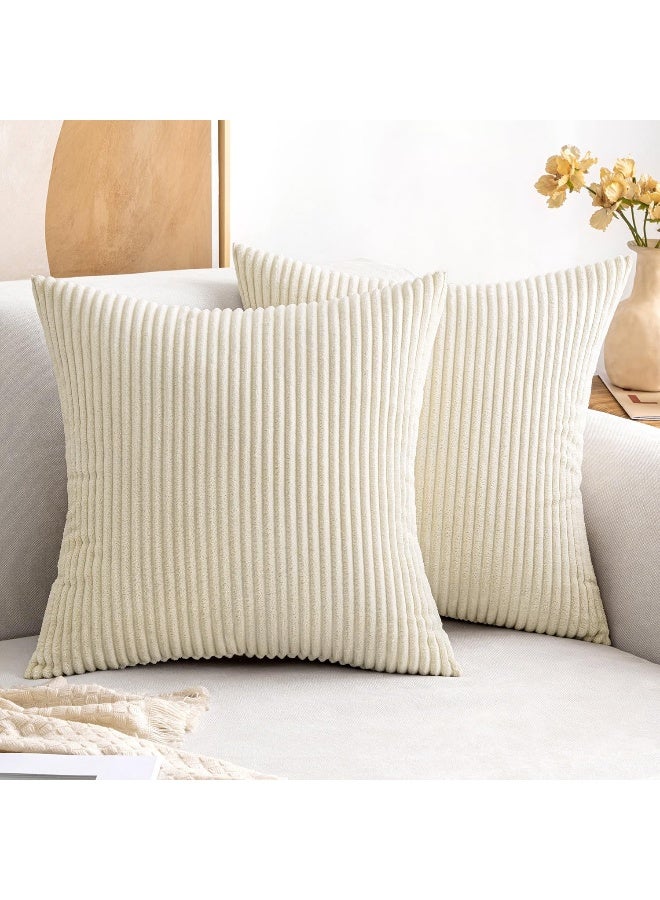 MIULEE MIULEE Pack of 2 Corduroy Pillow Covers Soft Soild Cushion Cases Decorative Square Throw Pillow Covers Cream White Pillowcases for Sofa Bedroom Car 18 x 18 Inch 45 x 45 Cm  - Image 3