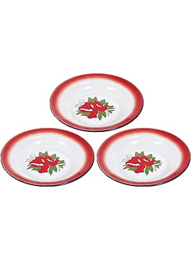 Veemoon 3 Piece Vintage Enamel Plates 20cm Round Retro Floral Snack Dishes - Image 1